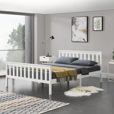 Pat lemn dublu, 209 x168 x 80 cm, alb mat, 200 Kg, fara saltea - P72021427