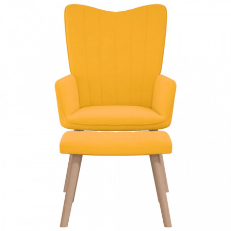 Scaun relaxare cu taburet, galben muștar, catifea - V327673V
