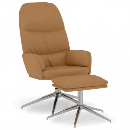 Scaun relaxare cu taburet, gri taupe, imitație piele întoarsă - V3097376V