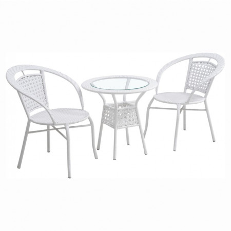 Set de grădină din ratan cu 3 piese, 1 măsuţă şi 2 scaune, alb - TP254779
