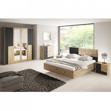 Set dormitor, culorile stejar și pin norvegian negru - TP263547