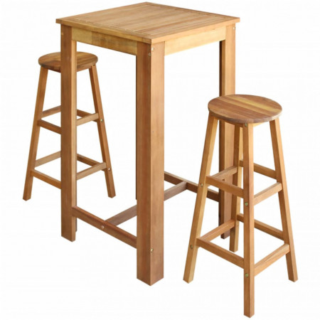 Set masa si scaune de bar, 3 piese, lemn masiv de acacia - V246666V