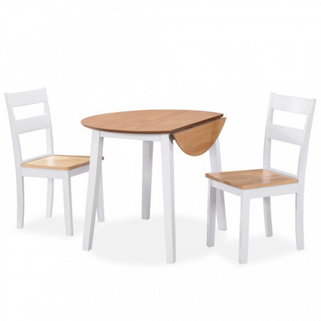 Set mobilier bucatarie, 3 piese, MDF si lemn de hevea, alb - V274942V