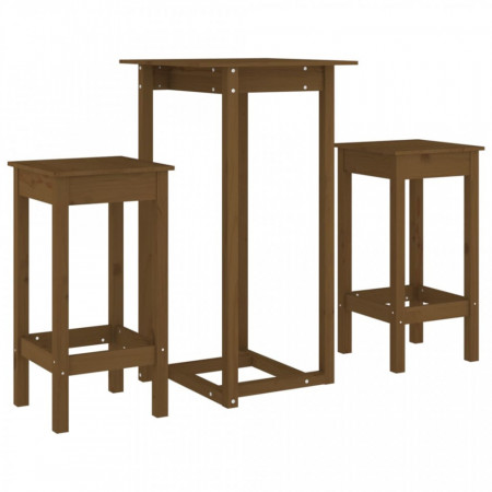 Set mobilier de bar, 3 piese, maro miere, lemn masiv de pin - V3124730V