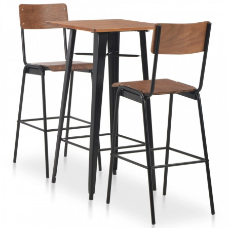 Set mobilier de bar, 3 piese, maro si negru, otel - V276847V