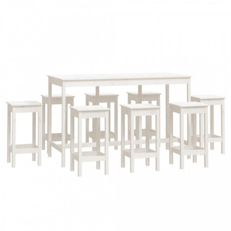 Set mobilier de bar, 9 piese, alb, lemn masiv de pin - V3124718V
