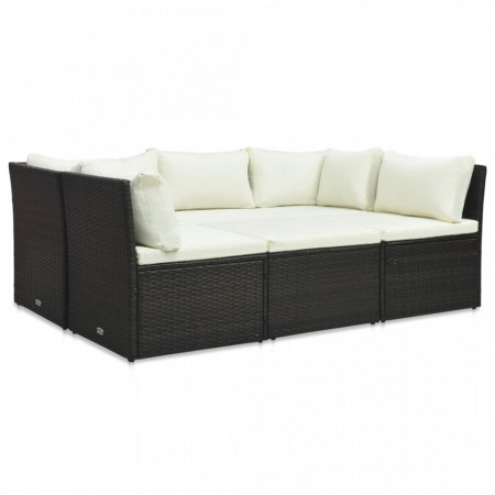 Set mobilier de grădină cu perne, 4 piese, maro, poliratan - V47810V