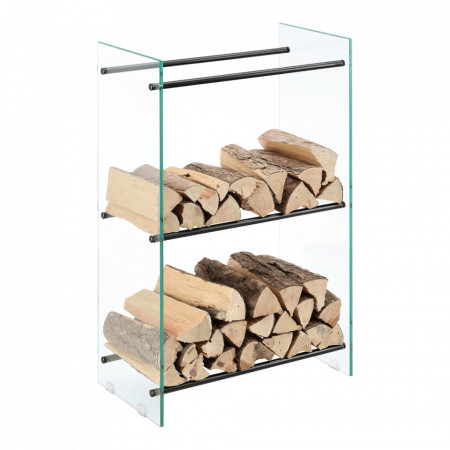 Suport lemne foc Oshawa Glas, 60x100x35cm, otel/sticla securizata, transparent/negru - P71901955
