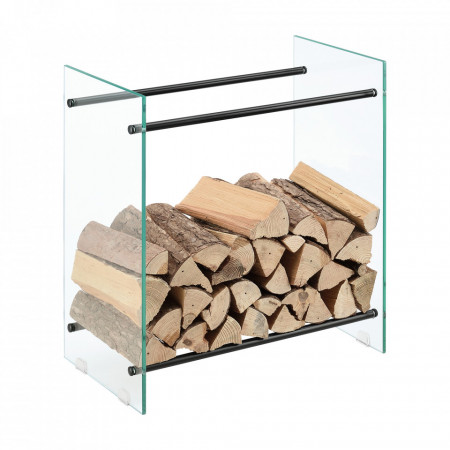 Suport lemne foc Oshawa Glas, 60x60x35cm, otel/sticla securizata, transparent/negru - P71901953