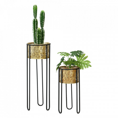 Suport plante, 2 bucati, masuri diferite, cu picioare hairpin, negru/auriu - P72332339