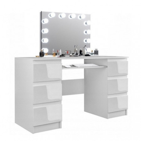 TEMTA1 - Set Masa toaleta, 130 cm, cosmetica machiaj, masuta vanity, oglinda cu LED-uri - Alb