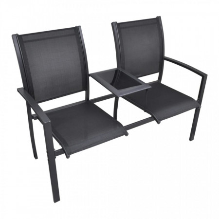 Bancă de grădină cu 2 locuri, negru, 131 cm, oțel și textilenă - V40838V