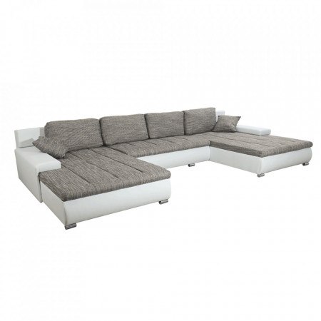 Canapea universală, piele ecologică albă / ţesătură gri, 420x210/210x85 cm - TP303456