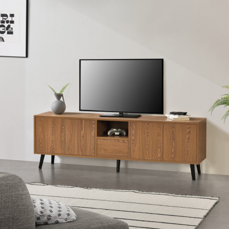 Comoda TV cu 5 usi, efect lemn nuanta inchisa - P76686978