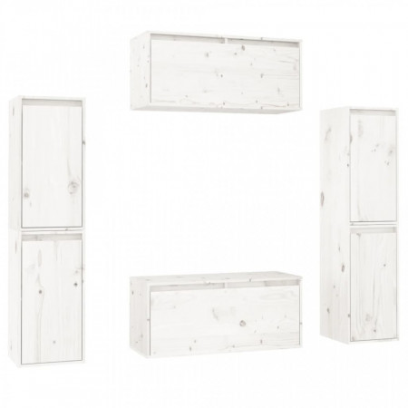 Comode TV, alb,6 buc., lemn masiv de pin - V3100265V