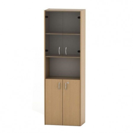 Dulap cu rafturi şi vitrină, culoarea fag, 57x34x175 cm - TP96596