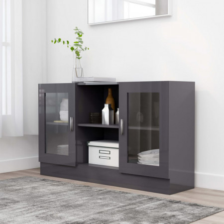 Dulap cu vitrina, gri extralucios, 120 x 30,5 x 70 cm, PAL - V802794V