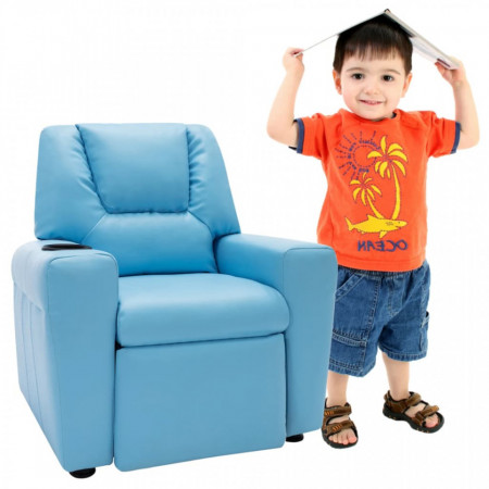 Fotoliu rabatabil pentru copii, albastru, piele ecologică - V324045V