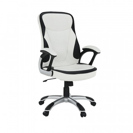Fotoliu, scaun de birou, piele ecologică albă şi neagră, 65x71x107x-117 cm - TP70475