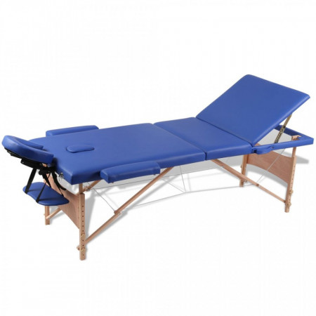 Masa de masaj pliabila 3 parti cadru din lemn Albastru - V110079V