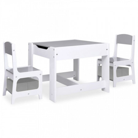 Masă pentru copii, cu 2 scaune, alb, MDF - V80283V