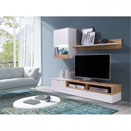 Mobilă living, alb și culoarea stejar auriu, 175x161x39 cm - TP236977