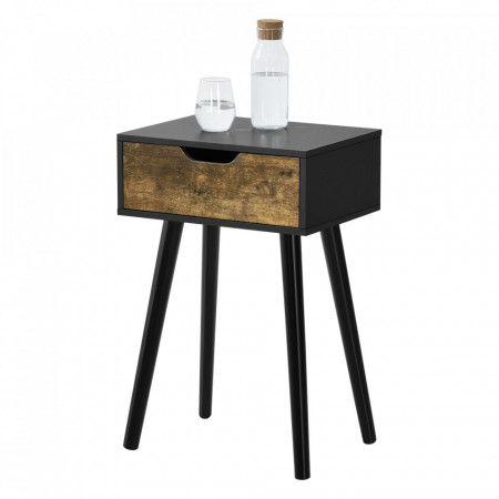 Noptiera Ostersund, 60 x 40 x 29,5 cm, PAL/PVC, negru/efect lemn nuanta inchisa, cu 1 sertar - P73606253