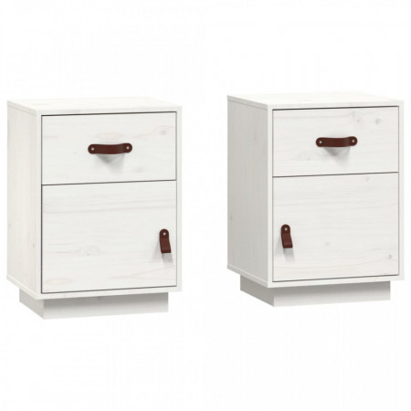 Noptiere, 2 buc., alb, 40x34x55 cm, lemn masiv de pin - V818308V