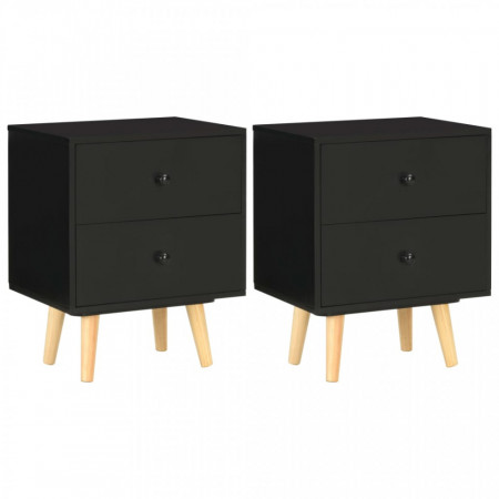 Noptiere, 2 buc., negru, 40 x 30 x 50 cm, lemn masiv de pin - V285225V