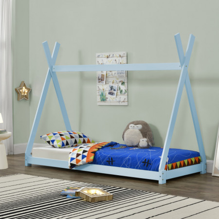 Pat copii design cort indian, brad, albastru - P64038171