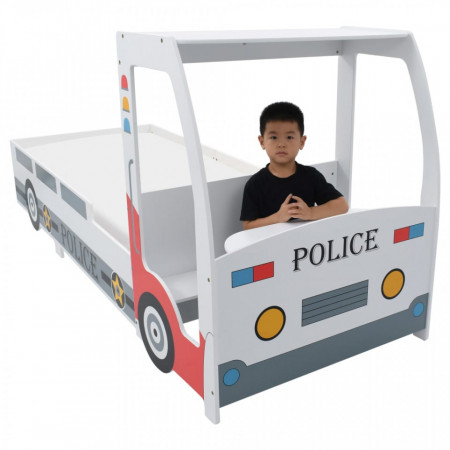 Pat de copii cu birou tip mașină de poliție, 90x200 cm - V244012V