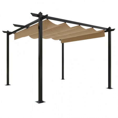 Pavilion de grădină, acoperiș retractabil, gri taupe, 3x3 m - V318536V