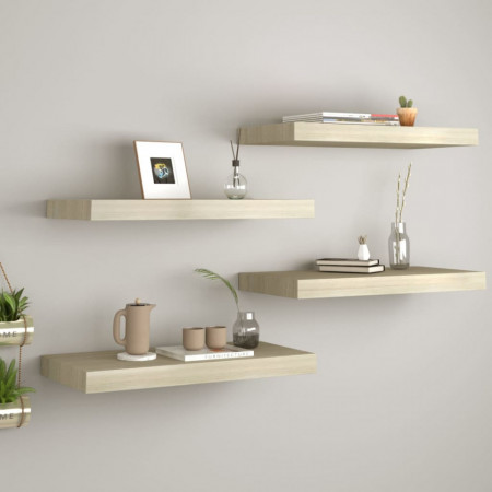 Rafturi de perete suspendate, 4 buc., stejar 60x23,5x3,8 cm MDF - V323876V