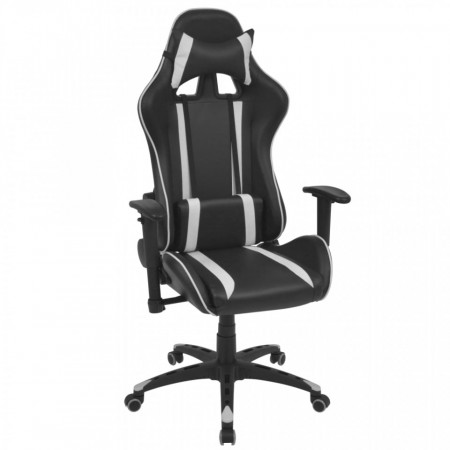 Scaun birou rabatabil cu design racing, piele artificiala, alb - V20163V