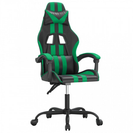 Scaun de gaming pivotant, negru și verde, piele ecologică - V349522V
