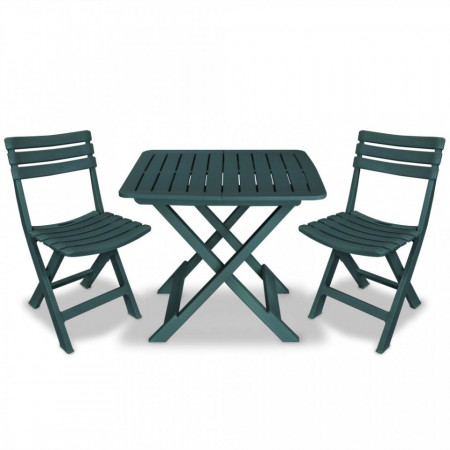 Set mobilier bistro pliabil, 3 piese, verde, plastic - V43582V