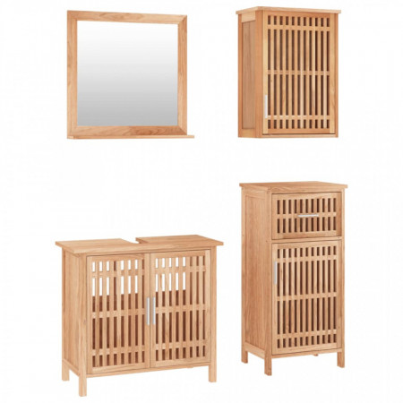 Set mobilier de baie, 4 piese, lemn masiv de nuc - V3185785V
