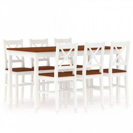 Set mobilier de bucatarie, 7 piese, alb si maro, lemn de pin - V283378V