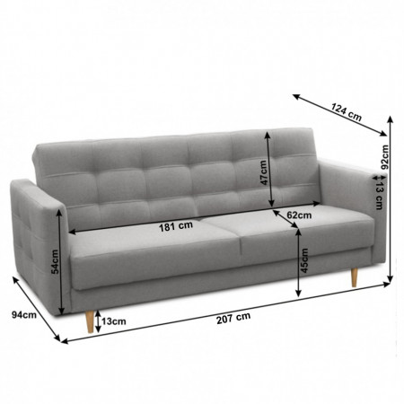Set tapiţat, 207x94x92 cm, material gri - TP213651