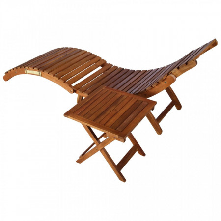 Șezlong de grădină cu masă și pernă, lemn masiv de acacia - V3061587V