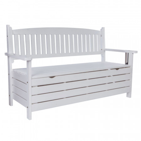 Bancă, băncuță de grădină, albă, cu lada, 124 cm - TP261033