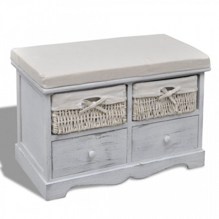 Banca de depozitare, alb, 62x33x42 cm, lemn de paulownia - V240790V