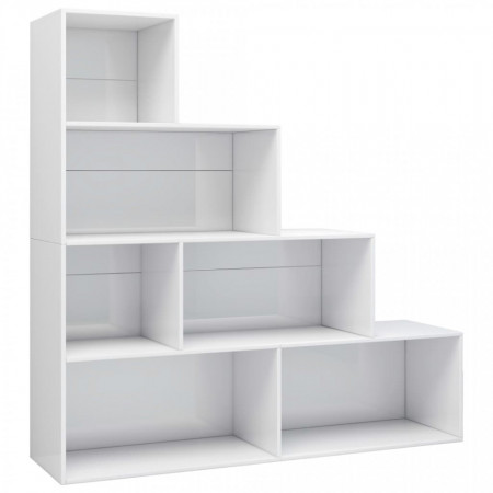 Bibliotecă/Separator cameră alb extralucios 155x24x160 cm PAL - V800663V
