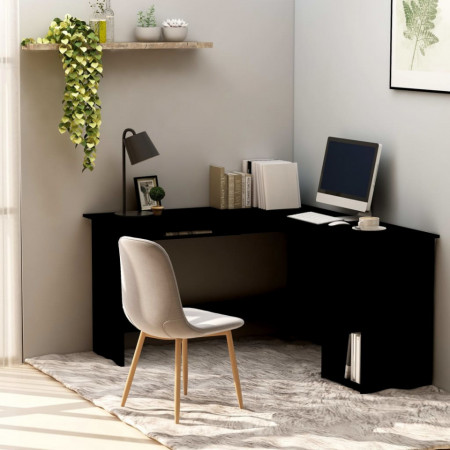 Birou de colt in forma de L, negru, 120 x 140 x 75 cm, PAL - V800748V