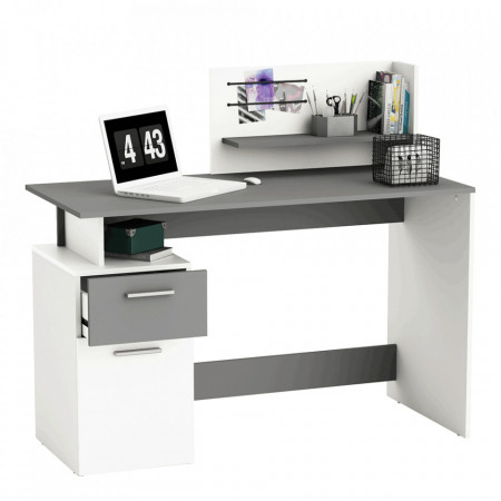 Birou, măsuţă, masă PC cu raft, alb şi gri, 121 cm - TP302139