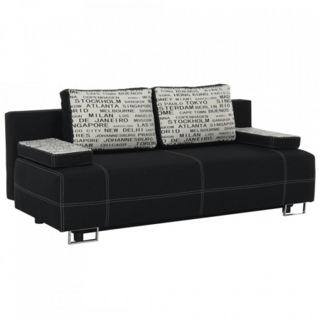 Canapea extensibilă cu spaţiu de depozitare, negru/model, 196x87x75 cm - TP45942