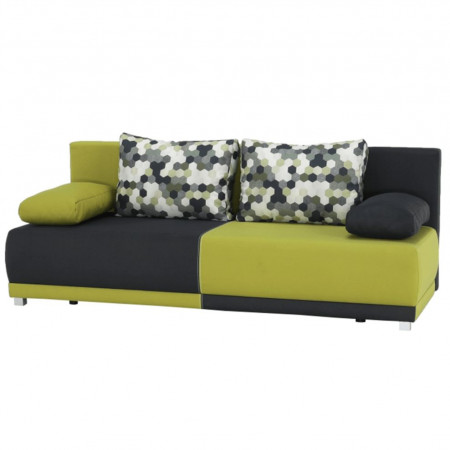 Canapea extensibilă, gri/verde/perne cu model, 206x77x91 cm - TP96980
