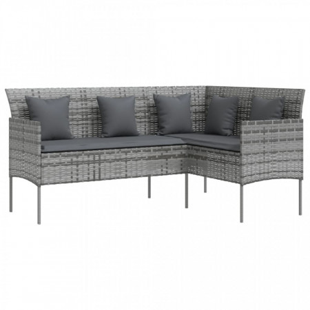 Canapele de grădină în forma L, cu perne, gri, poliratan - V318585V