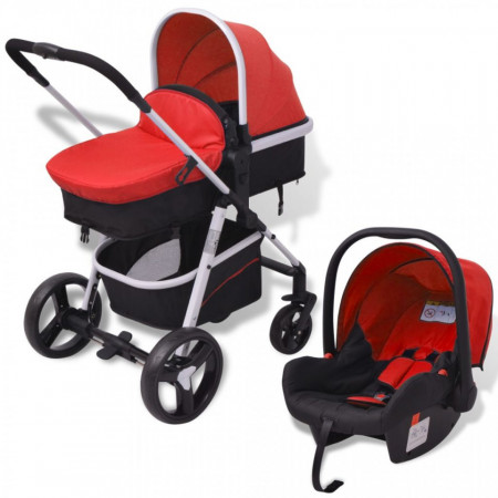 Carucior pentru copii 3-in-1, rosu si negru, aluminiu - V10114V