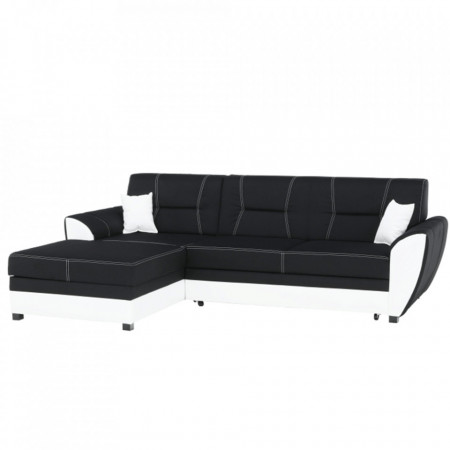 Colţar, piele ecologică albă și material textil negru, model stânga, 250x83x160 cm - TP96982